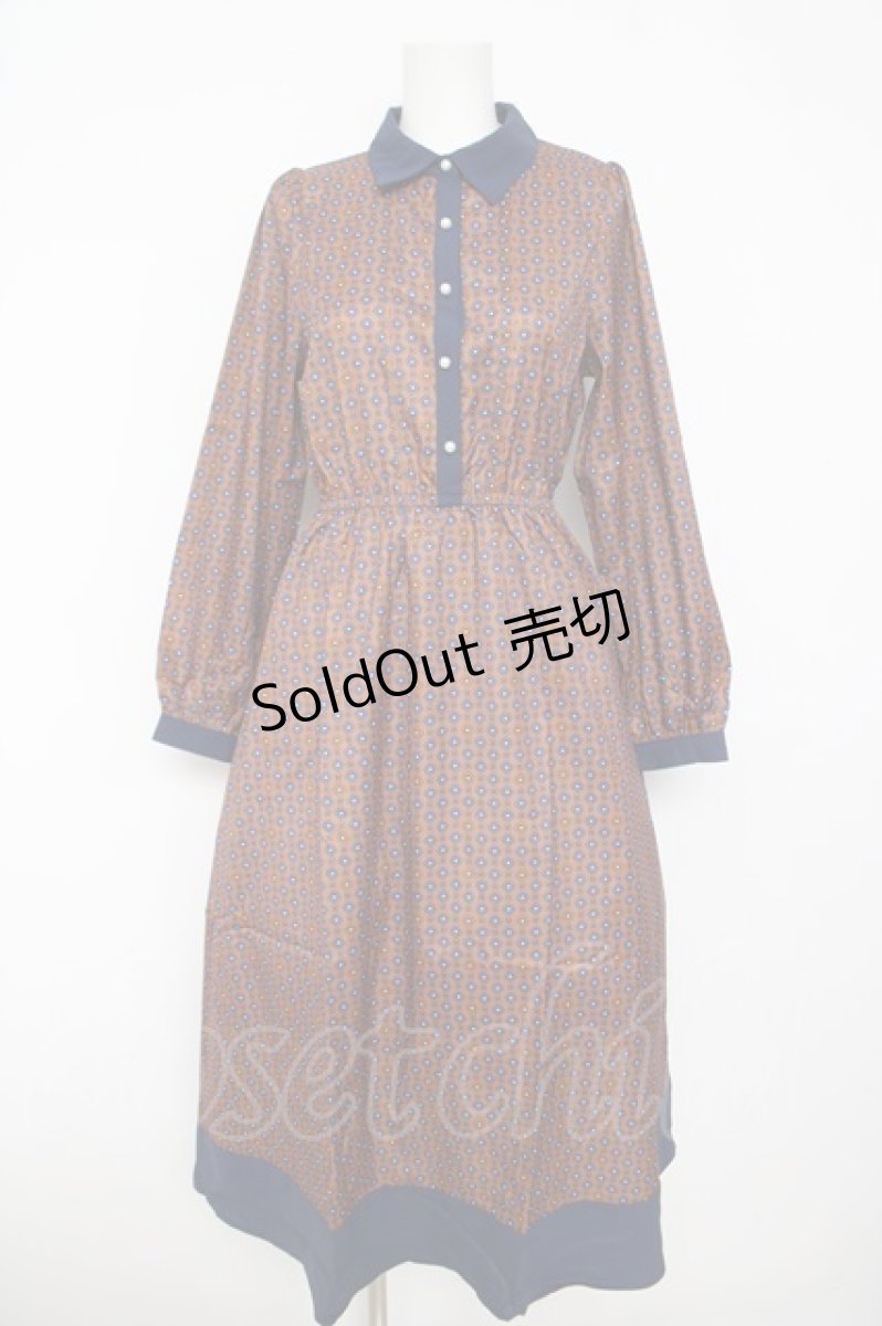 画像1: axes femme POETIQUE / レトロバイカラーワンピース M 茶 Y-26-05-12-105-AX-OP-SZ-ZS (1)