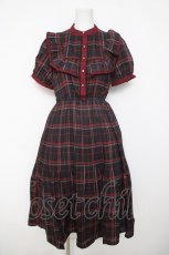 画像1: axes femme POETIQUE / レトロチェックロングワンピース M 黒 Y-26-05-12-109-AX-OP-SZ-ZY (1)