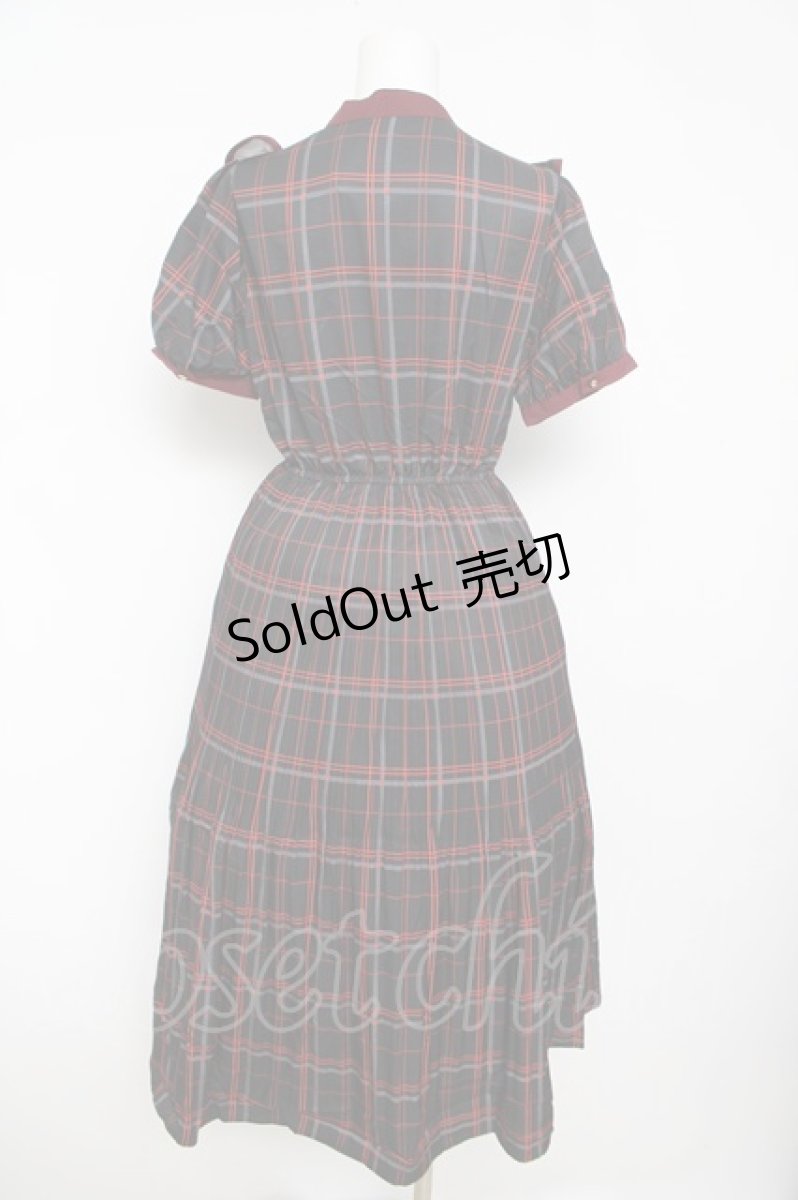 画像2: axes femme POETIQUE / レトロチェックロングワンピース M 黒 Y-26-05-12-109-AX-OP-SZ-ZY (2)