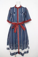 画像1: axes femme / レース切替配色シャツワンピ M 紺 Y-26-05-12-111-AX-OP-SZ-ZY (1)