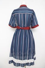画像2: axes femme / レース切替配色シャツワンピ M 紺 Y-26-05-12-111-AX-OP-SZ-ZY (2)