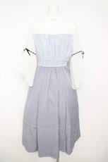 画像2: axes femme POETIQUE / チャイナボタンフレア袖ワンピース M サックス Y-26-05-12-115-AX-OP-SZ-ZY (2)