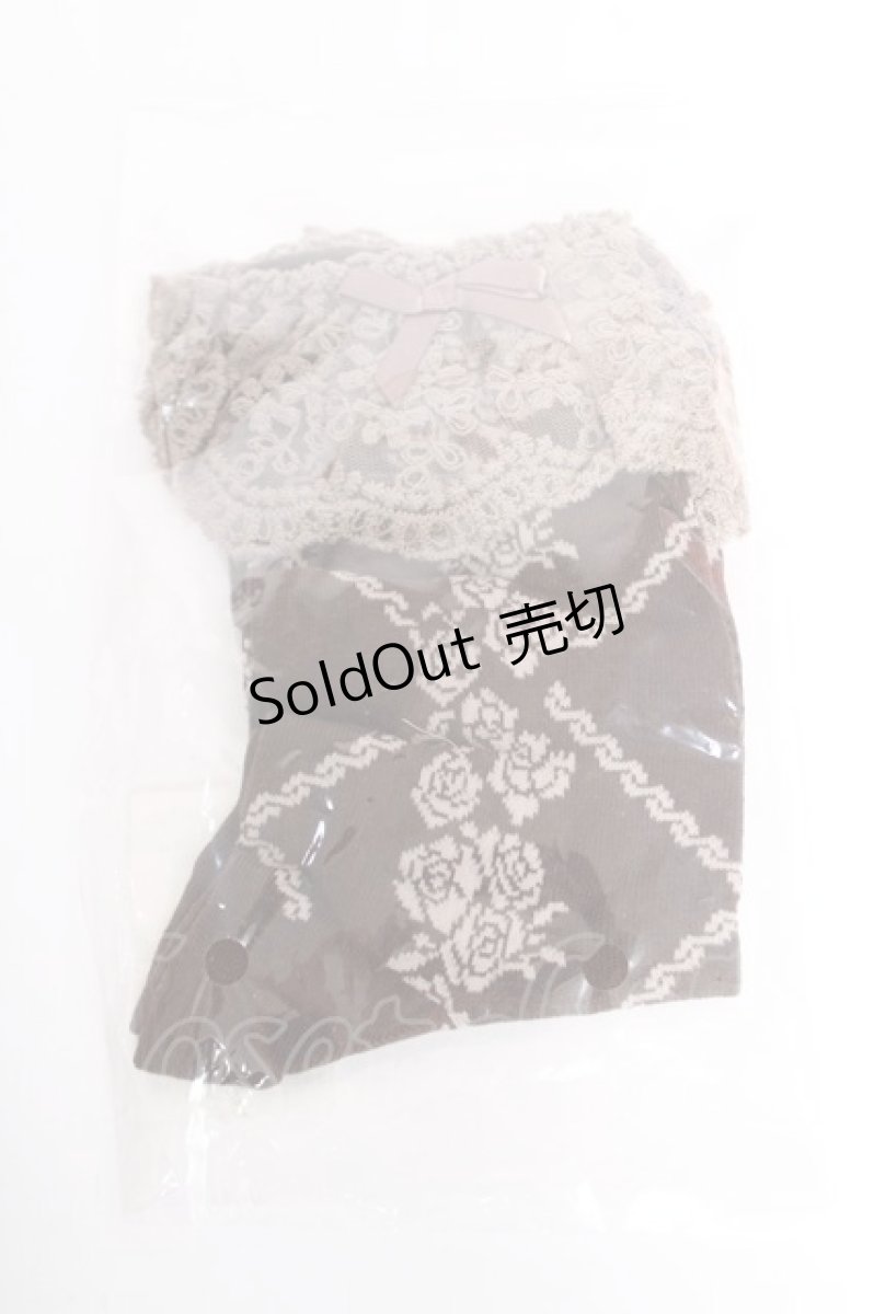 画像1: axes femme / レース付きバラ柄靴下  ブラウン Y-26-05-12-021-AX-ZA-SZ-ZY (1)