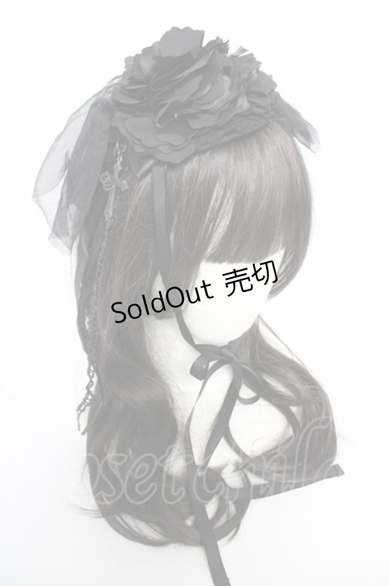 画像1: HN+nois / ローズ×チュールレースヘッドドレス  黒 Y-26-05-15-006-HN-AC-SZ-ZY (1)