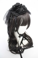 画像1: HN+nois / ローズ×チュールレースヘッドドレス  黒 Y-26-05-15-006-HN-AC-SZ-ZY (1)