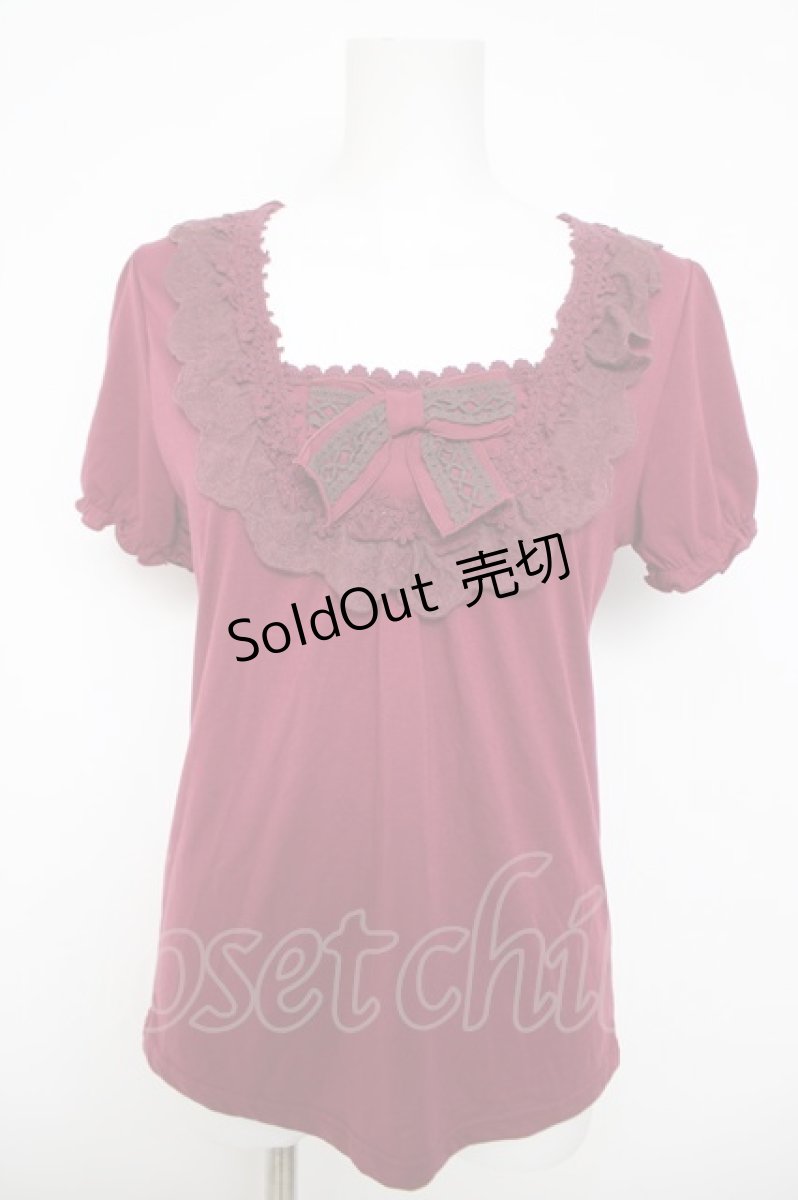 画像1: axes femme / リボン半袖プルオーバー  ワイン Y-26-05-15-082-AX-TO-AS-ZY (1)