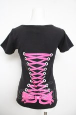 画像1: Restyle / レースアッププリントカットソー XS 黒 Y-26-05-15-097-GO-TO-SZ-ZY (1)