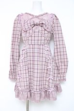 画像1: Bon24Hiz / チェックリボン部分透けDollyワンピース M ラベンダー Y-26-05-17-069-LO-OP-SZ-ZY (1)