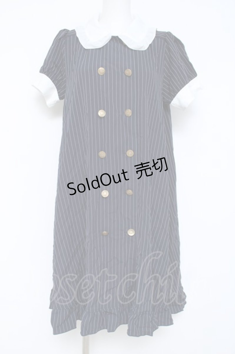 画像1: axes femme POETIQUE / メッセージリボン半袖ワンピース  紺 Y-26-05-17-072-AX-OP-SZ-ZY (1)