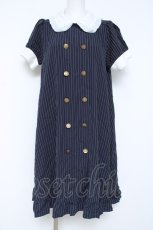 画像1: axes femme POETIQUE / メッセージリボン半袖ワンピース  紺 Y-26-05-17-072-AX-OP-SZ-ZY (1)