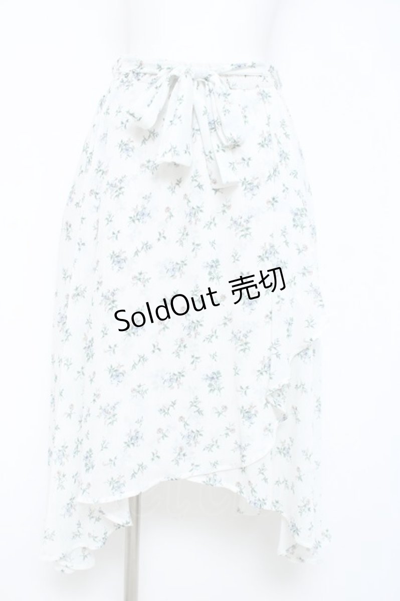 画像1: axes femme / ラッフルフリル花柄ミディスカート M シロ Y-26-05-17-080-AX-SK-SZ-ZY (1)