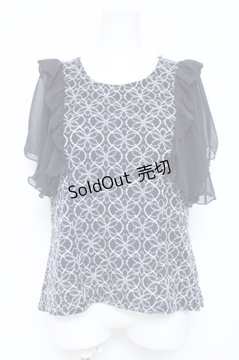画像1: axes femme / 袖フリルカットワークレーストップス  紺 Y-26-05-19-045-AX-TO-SZ-ZS (1)