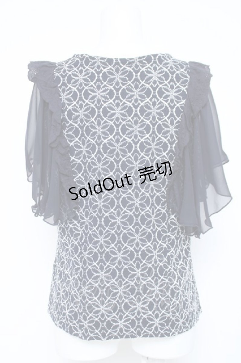 画像2: axes femme / 袖フリルカットワークレーストップス  紺 Y-26-05-19-045-AX-TO-SZ-ZS (2)