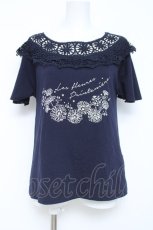 画像1: axes femme / 肩レースプリントTシャツ M 紺 Y-26-05-19-009-AX-TO-SZ-ZY (1)