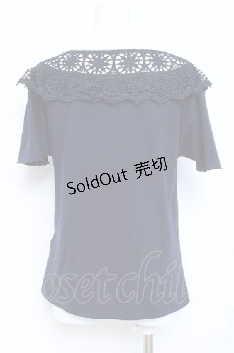 画像2: axes femme / 肩レースプリントTシャツ M 紺 Y-26-05-19-009-AX-TO-SZ-ZY (2)