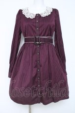 画像1: Blue rouge / レース襟ストライプワンピース  ワイン Y-26-05-19-090-LO-OP-SZ-ZY (1)