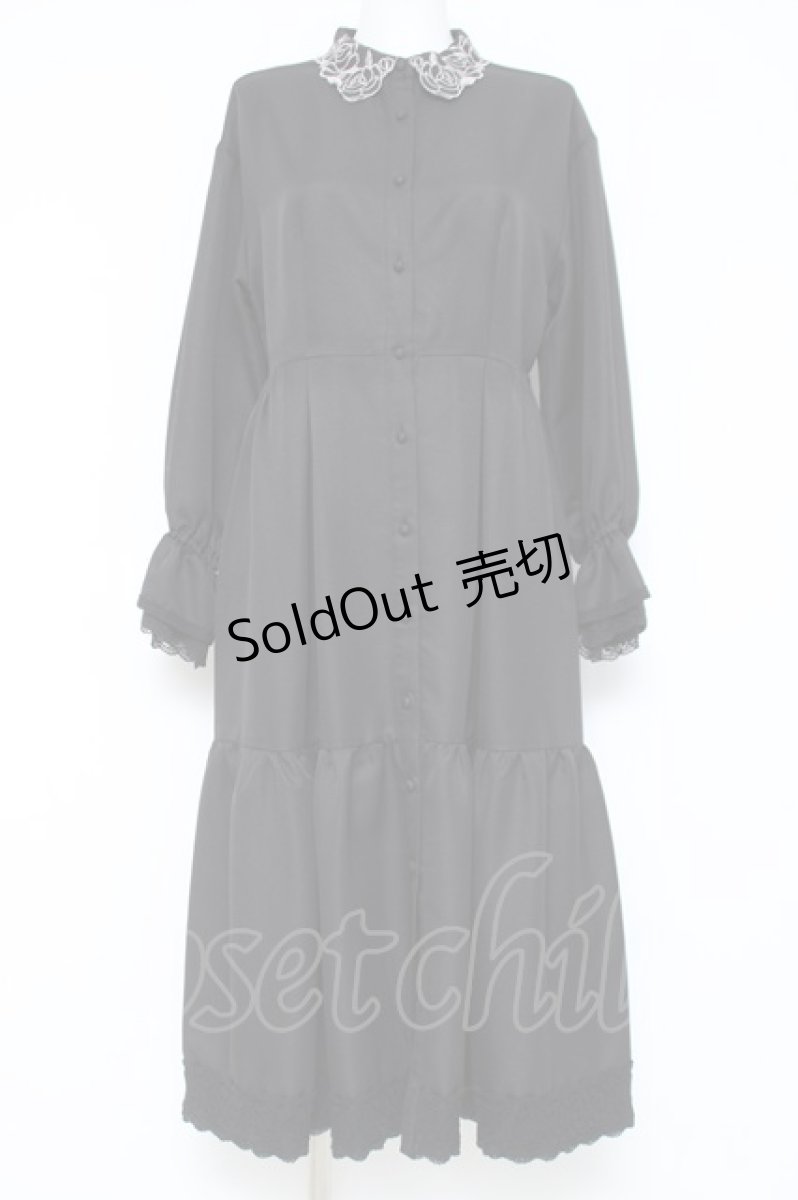 画像1: axes femme / カットワーク刺繍襟シャツワンピース  黒 Y-26-05-19-104-AX-OP-SZ-ZY (1)