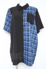画像1: axes femme / チェック切り替えシャツ  黒ｘ青 Y-26-05-19-118-AX-BL-AS-ZY (1)