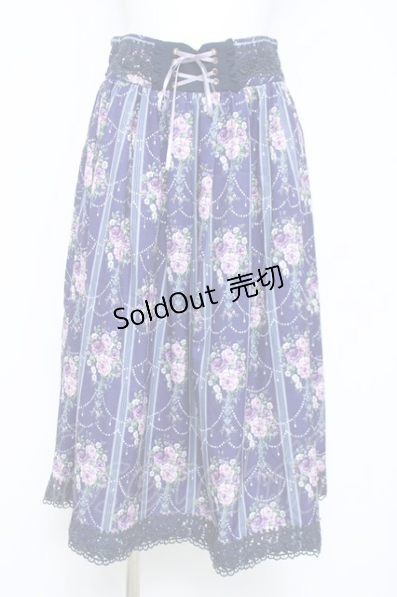 画像1: axes femme / シャンデリアフラワー柄スカート  紺 Y-26-05-19-155-AX-SK-SZ-ZY (1)