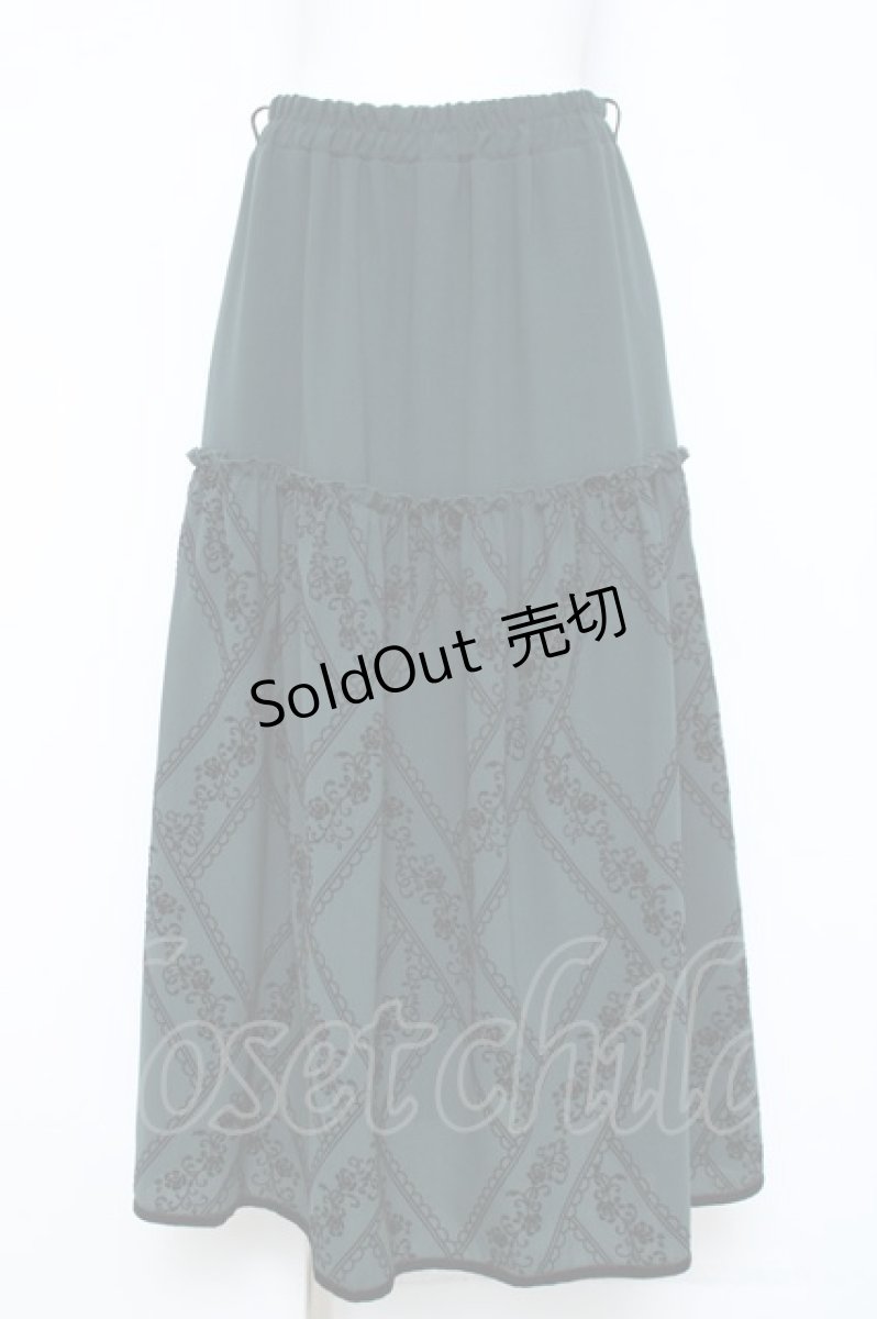 画像1: axes femme / フロッキープリントロングスカート  グリーン Y-26-05-19-165-AX-SK-SZ-ZS (1)
