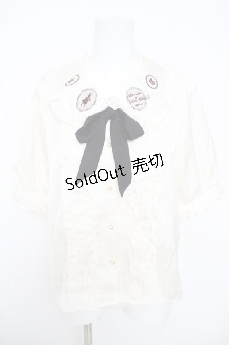 画像1: Amavel / 赤ずきんモチーフ刺繍入り　配色リボンタイ付ブラウス M アイボリー/黒 Y-26-05-21-071-CA-BL-SZ-ZI (1)