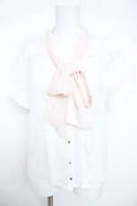 画像1: LIZ LISA / ストライプリボンブラウス 0 オフ白 Y-26-05-21-082-LO-BL-SZ-ZY (1)