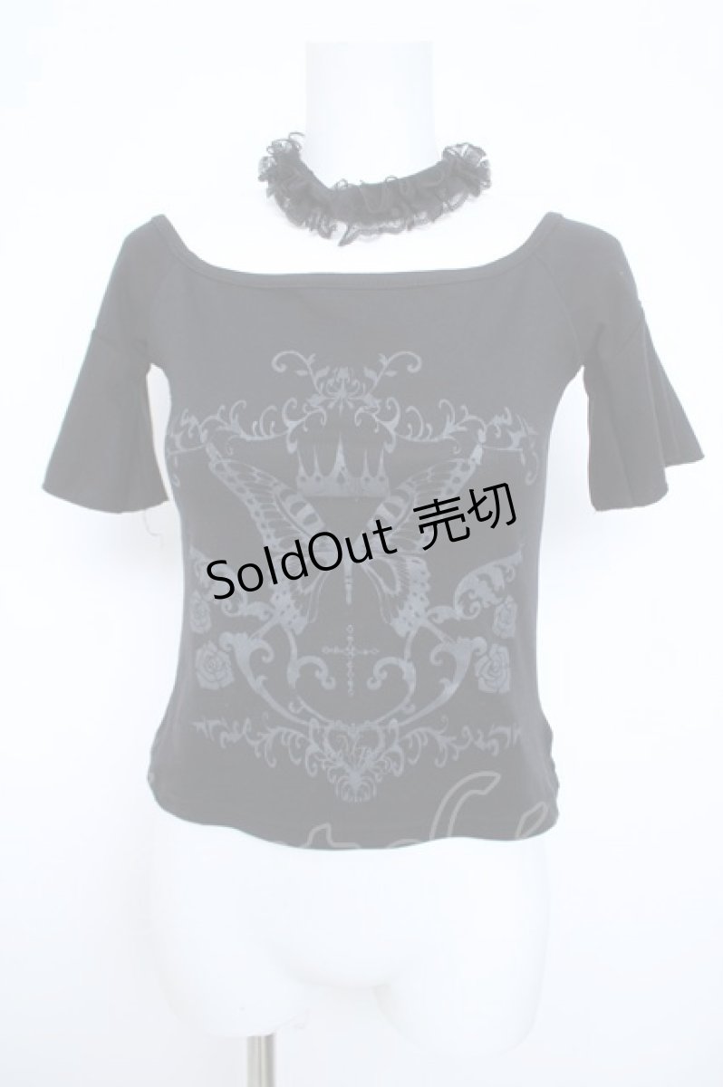 画像1: MR / チョーカー付き蝶ptカットソー  黒 Y-26-05-21-097-PU-TO-SZ-ZY (1)