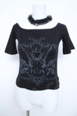 画像1: MR / チョーカー付き蝶ptカットソー  黒 Y-26-05-21-097-PU-TO-SZ-ZY (1)