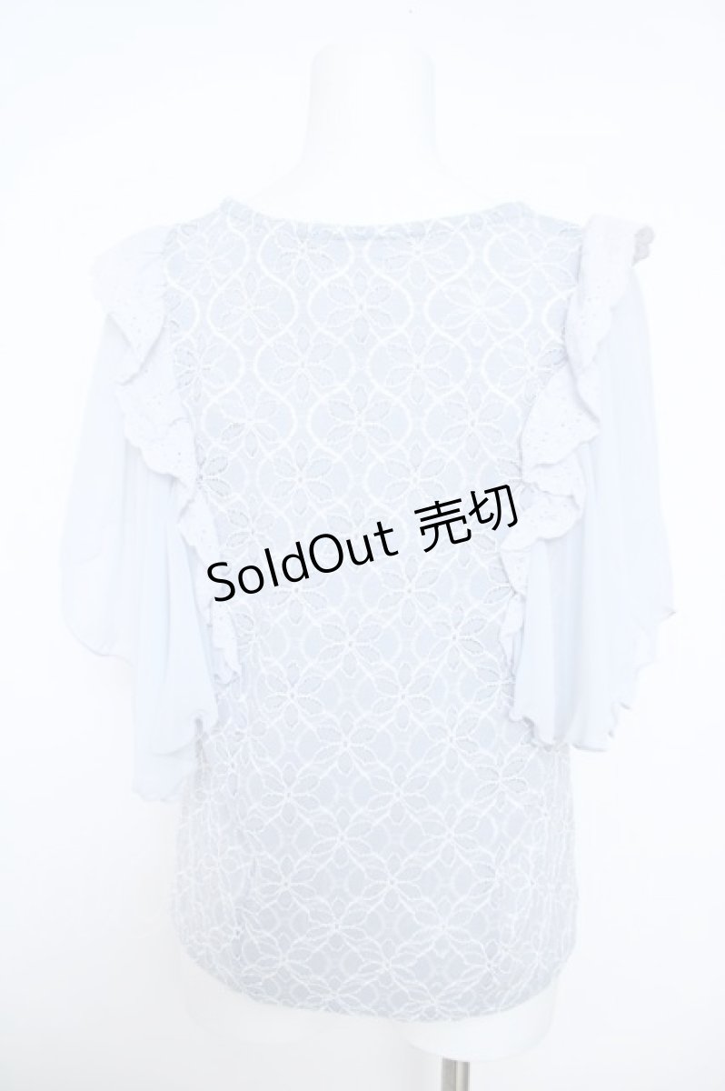 画像2: axes femme / 袖フリルカットワークレーストップス  サックス Y-26-05-21-036-AX-TO-SZ-ZY (2)