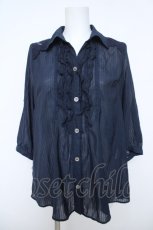画像1: axes femme / ストライプロールアップシャツ M 紺 Y-26-05-21-037-AX-BL-SZ-ZY (1)