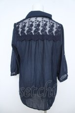 画像2: axes femme / ストライプロールアップシャツ M 紺 Y-26-05-21-037-AX-BL-SZ-ZY (2)
