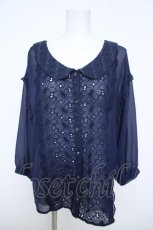 画像1: axes femme / 七分丈フロント刺繍ブラウス M 紺 Y-26-05-21-038-AX-BL-SZ-ZY (1)