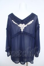 画像2: axes femme / 七分丈フロント刺繍ブラウス M 紺 Y-26-05-21-038-AX-BL-SZ-ZY (2)