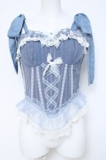 画像1: Peony如梦Lolita / フロントリボンビスチェ M 青Ｘ白 Y-26-05-23-034-LO-JA-SA-ZY (1)
