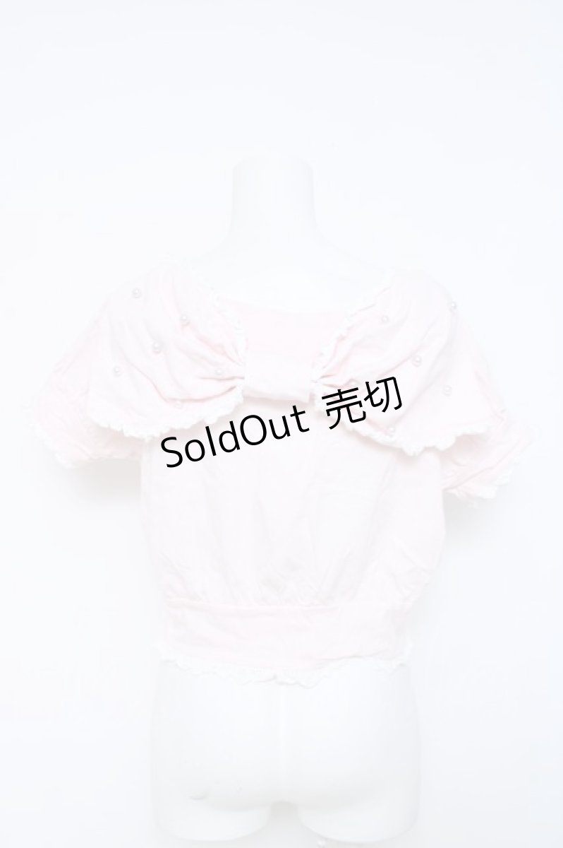 画像2: Ank Rouge / パールリボン&はしごレースリボン半袖ZIPカーディガン  ピンクＸ白 Y-26-05-23-036-CA-TO-SA-ZY (2)