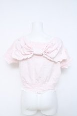 画像2: Ank Rouge / パールリボン&はしごレースリボン半袖ZIPカーディガン  ピンクＸ白 Y-26-05-23-036-CA-TO-SA-ZY (2)