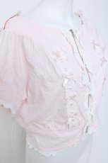 画像3: Ank Rouge / パールリボン&はしごレースリボン半袖ZIPカーディガン  ピンクＸ白 Y-26-05-23-036-CA-TO-SA-ZY (3)