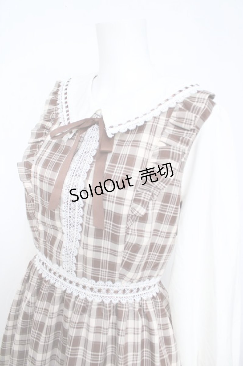 画像3: axes femme POETIQUE / チェックフリル襟付ワンピース M ブラウンＸ白 Y-26-05-23-069-AX-OP-SA-ZY (3)