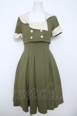 画像1: Forest Wardrobe 森林衣樹 / リボン襟ワンピース&半袖ジャケットセット S グリーン Y-26-05-23-087-LO-OP-SA-ZY (1)
