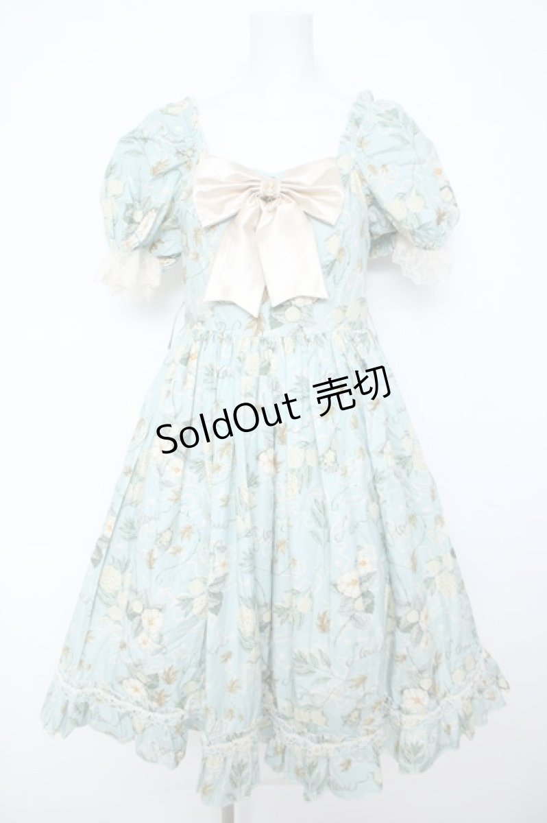 画像1: MOONRIVER / フラワーリボンブーケプリント半袖ワンピース S サックスＸ白 Y-26-05-23-089-LO-BL-SA-ZY (1)