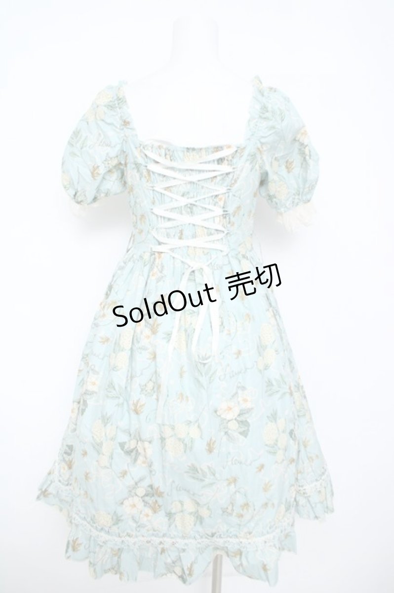 画像2: MOONRIVER / フラワーリボンブーケプリント半袖ワンピース S サックスＸ白 Y-26-05-23-089-LO-BL-SA-ZY (2)