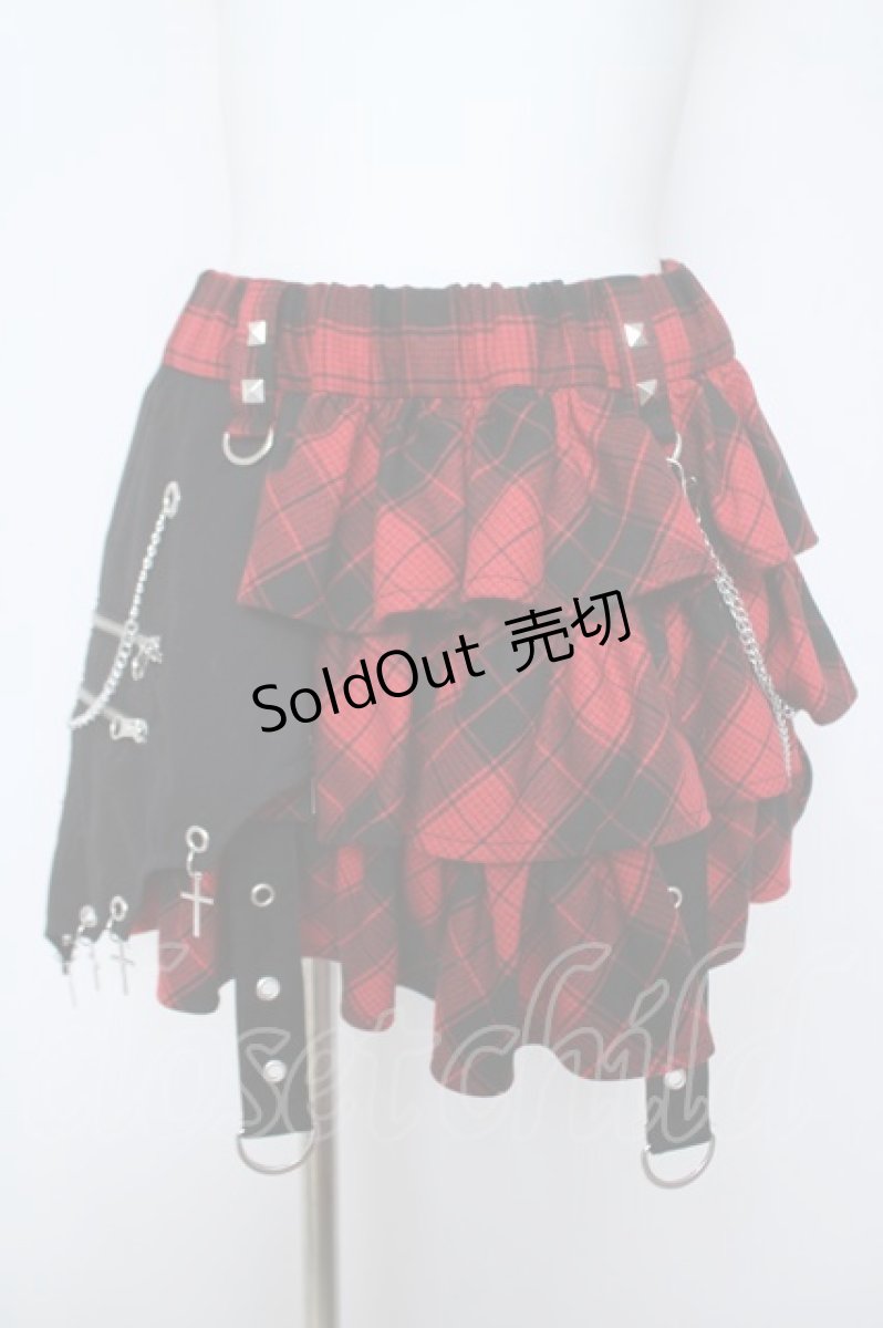 画像1: REFLEM / フリルティアードスカート F ブラック×レッド Y-26-05-23-121-PU-SK-SZ-ZY (1)