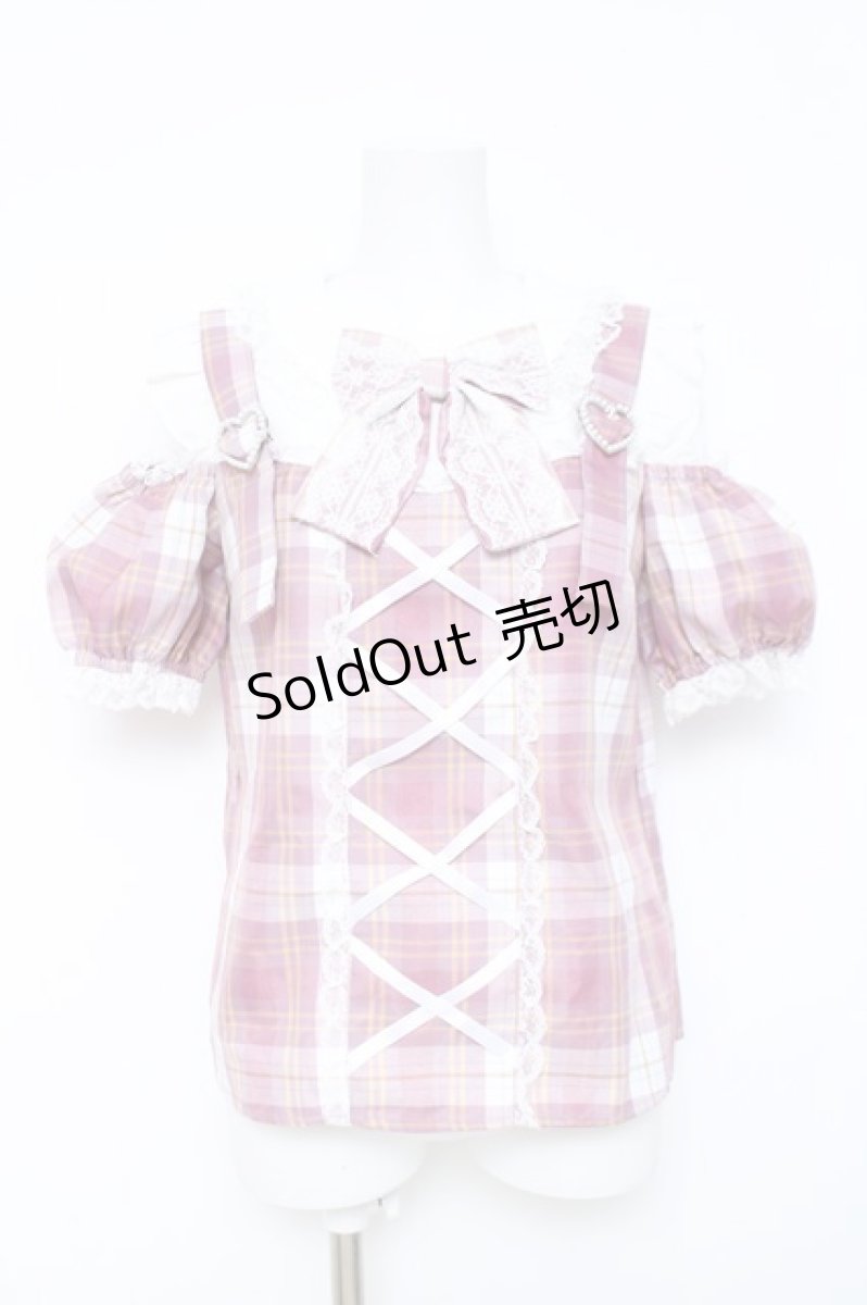 画像1: Princess Melody / チェック肩あきサスペンダー付きブラウス  ピンクチェックＸ白 Y-26-05-23-022-LO-BL-SA-ZY (1)