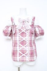 画像1: Princess Melody / チェック肩あきサスペンダー付きブラウス  ピンクチェックＸ白 Y-26-05-23-022-LO-BL-SA-ZY (1)