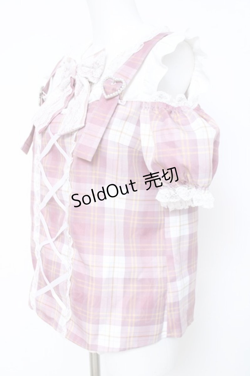 画像2: Princess Melody / チェック肩あきサスペンダー付きブラウス  ピンクチェックＸ白 Y-26-05-23-022-LO-BL-SA-ZY (2)