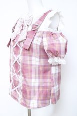 画像2: Princess Melody / チェック肩あきサスペンダー付きブラウス  ピンクチェックＸ白 Y-26-05-23-022-LO-BL-SA-ZY (2)