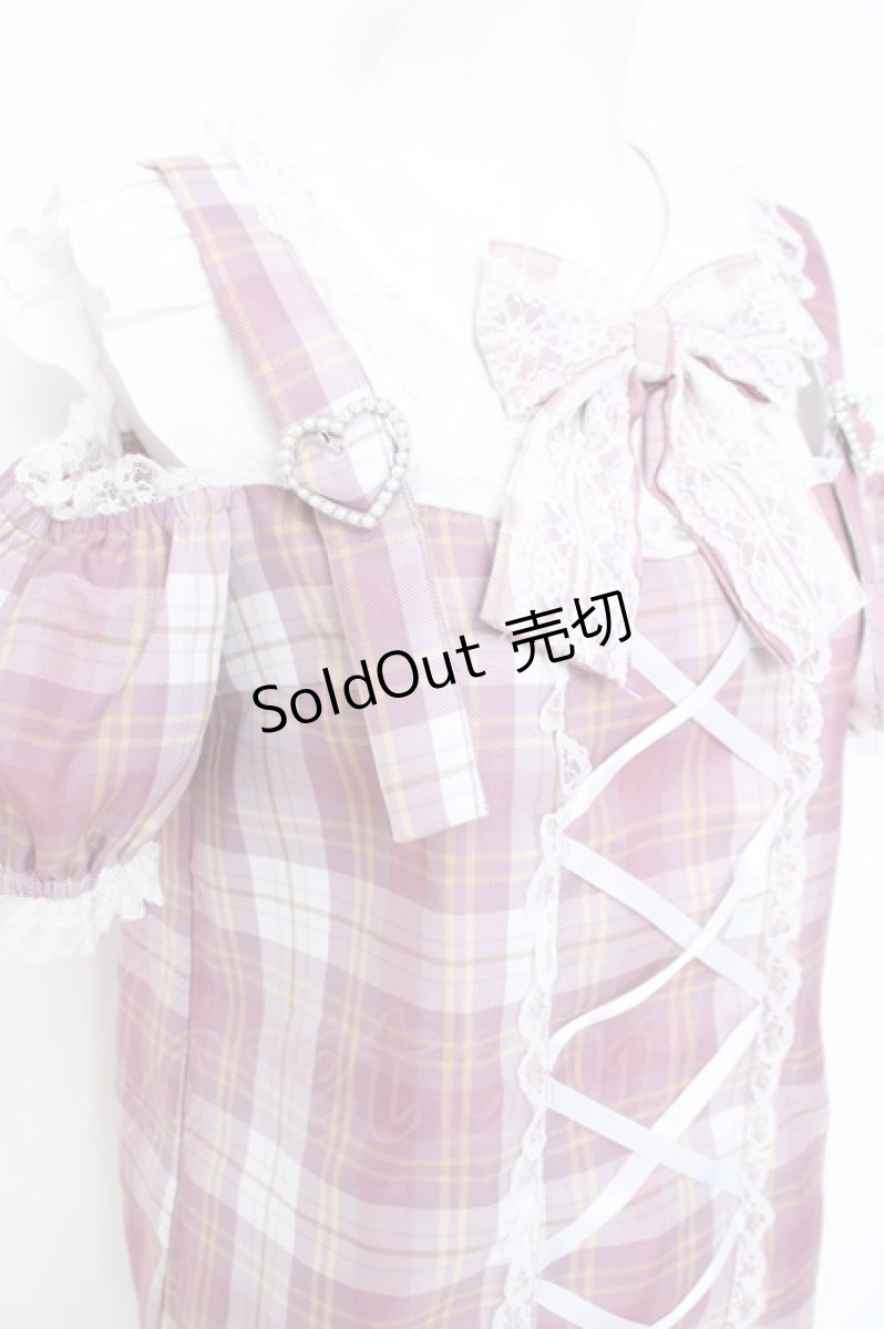 画像4: Princess Melody / チェック肩あきサスペンダー付きブラウス  ピンクチェックＸ白 Y-26-05-23-022-LO-BL-SA-ZY (4)