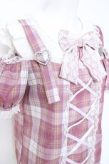画像4: Princess Melody / チェック肩あきサスペンダー付きブラウス  ピンクチェックＸ白 Y-26-05-23-022-LO-BL-SA-ZY (4)