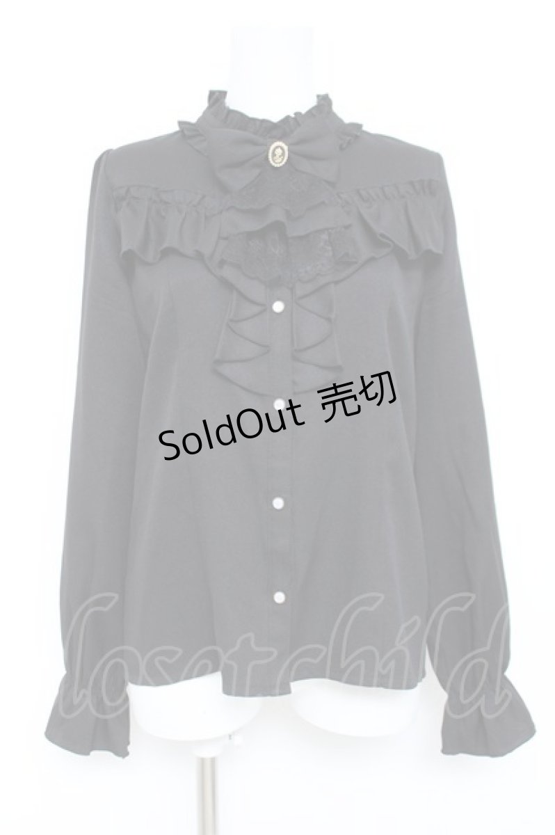 画像1: axes femme / リボン×ジャボブローチ付ブラウス L 黒 Y-26-05-26-024-AX-BL-SZ-ZY (1)