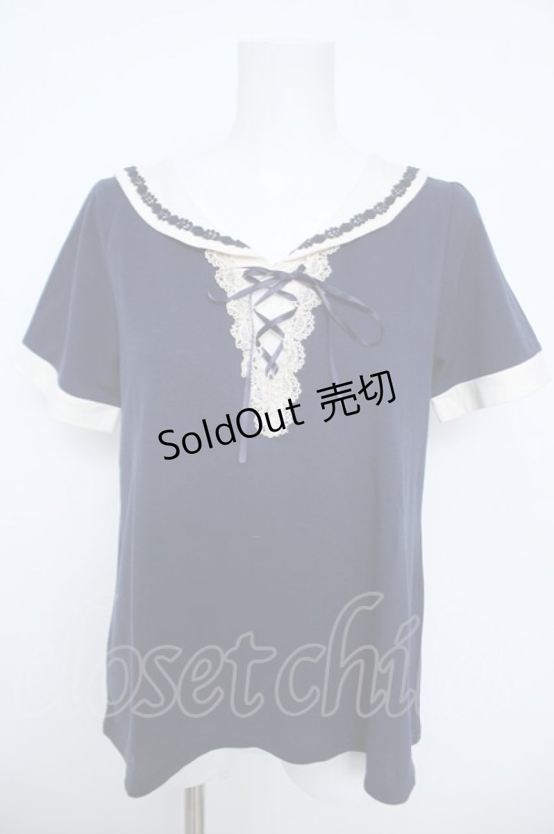 画像1: axes femme / セーラーカラー風デザイントップス  紺 Y-26-06-01-062-AX-TO-SZ-ZY (1)
